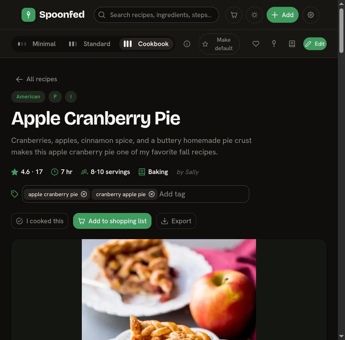 Recipe in Cookbook view