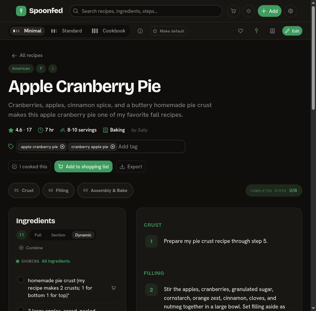 Recipe in Minimal view