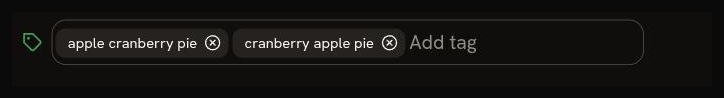 The tag row on a recipe, with existing tags and an "Add tag" box